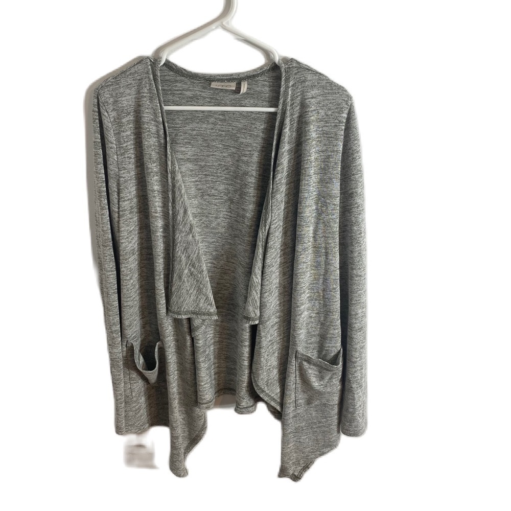 LOGO Lori Goldstein Cardigan Small Gray Waterfall No Closure Sweater